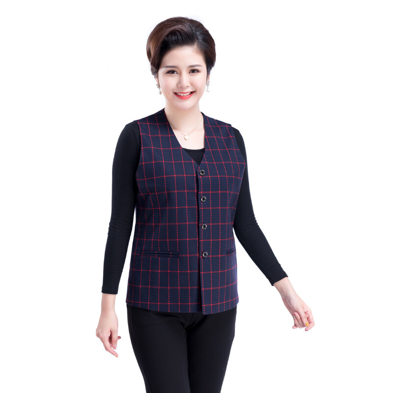 迪鲁奥(DILUAO)[品质女装]春秋女中老年马甲布口袋奶奶大码马夹修身内外穿妈妈无袖薄款坎肩高清大图