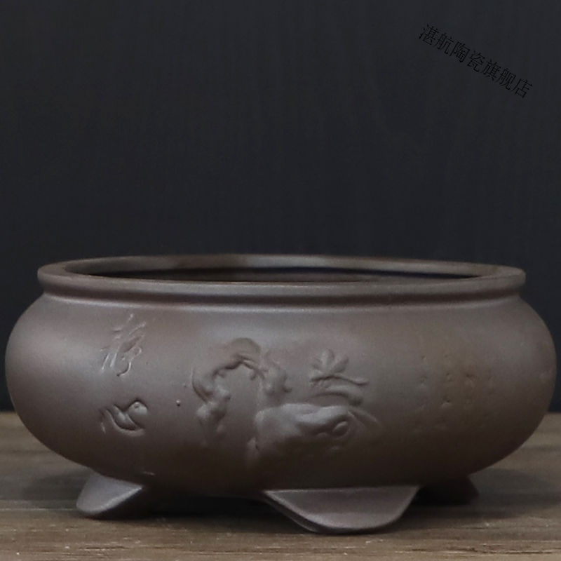 多肉菖蒲盆粗陶透气简约六方四方盆有孔绿植兰花套装花盆紫砂大号