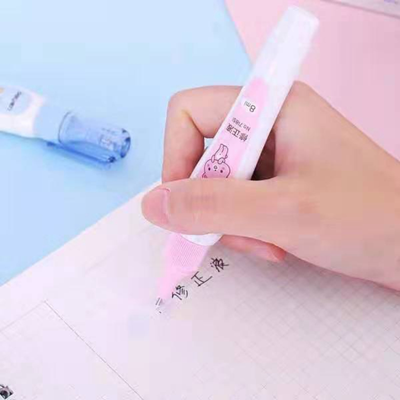 得力涂改液修正液快干学生用改正液快干修正液笔文具用品消字灵小学生涂改液修正笔多功能白色卡通5只装