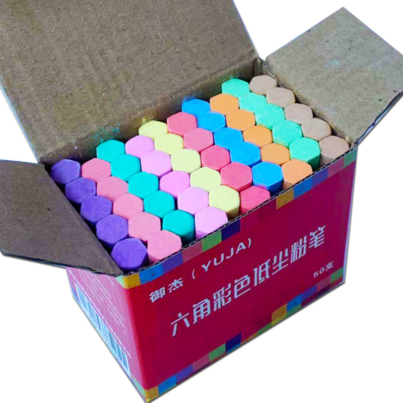 御杰六角彩色低尘粉笔48支 蓝色高清大图