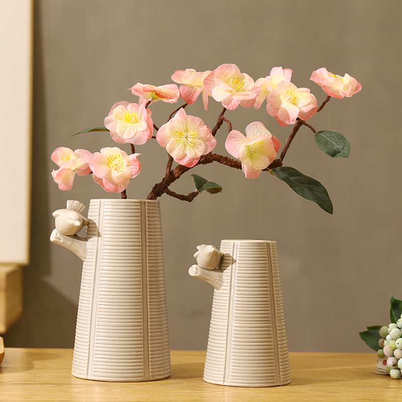 日式禅意家居手工仿真樱花梅花插装饰摆件花瓶组合套装 三维工匠 组合(灰色+白色)+粉色花高清大图