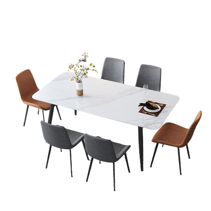 晋舰 岩板餐桌椅组合新中式家用现代简约方形饭桌小户型1.3米一桌6椅高清大图