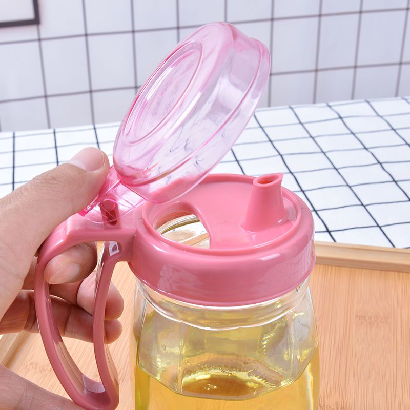 厨房家用玻璃油壶酱油醋瓶创意防漏不漏油油壶大号油罐有盖1只粉色
