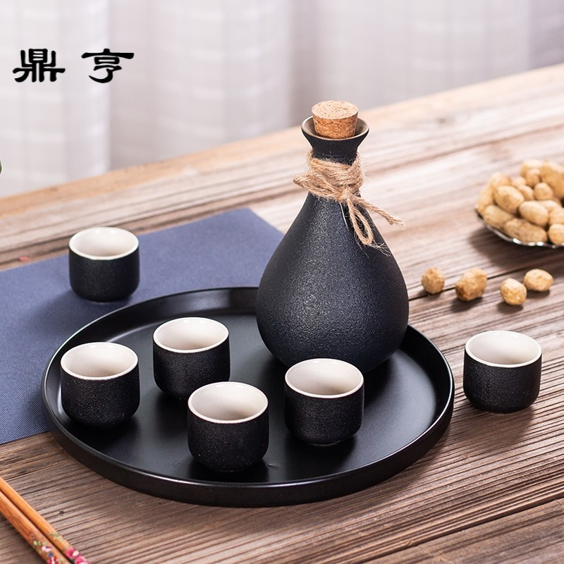 鼎亨清酒器黑粗陶小酒盅分酒器白酒杯日式烧酒壶黄酒复古仿古陶瓷