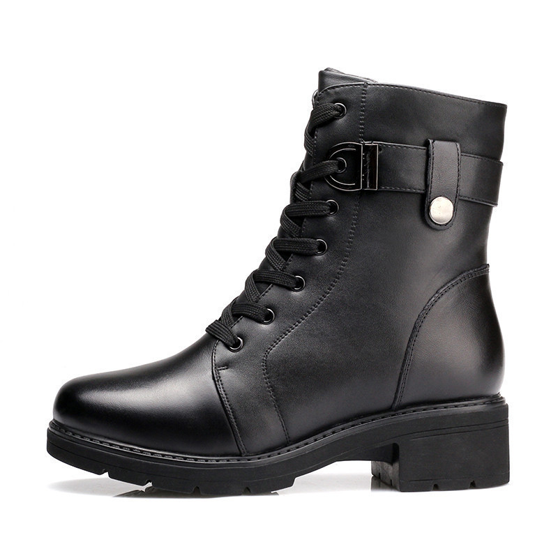 强人3515马丁靴女侧拉链羊毛款保暖靴子户外耐磨女士短靴9t606m