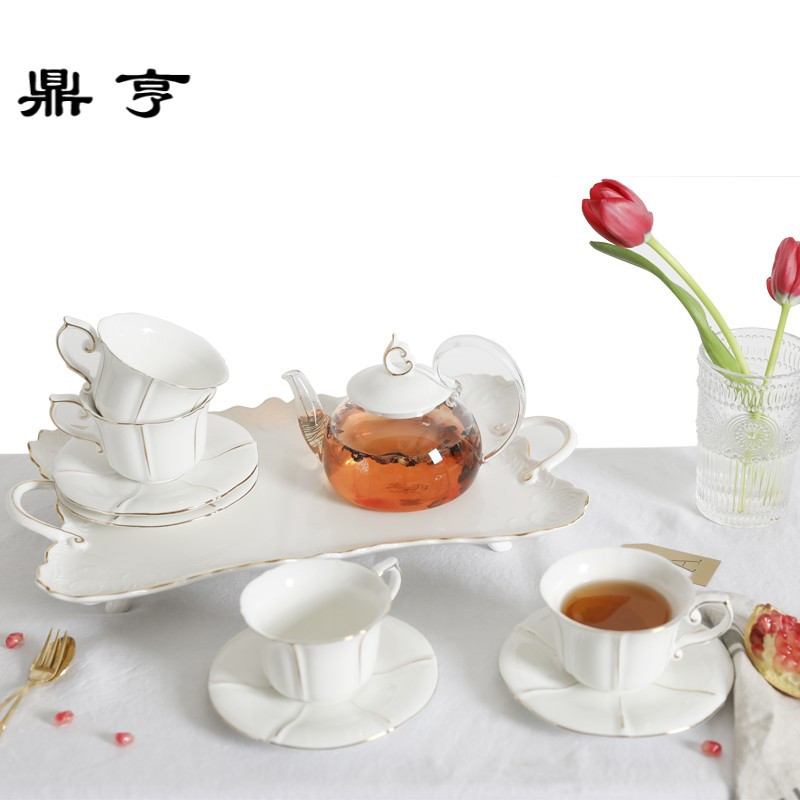 鼎亨北欧花茶具套装水果耐热日系陶瓷玻璃花茶壶蜡烛加热底座下午