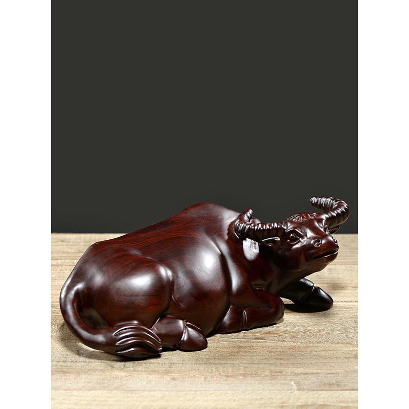 黑檀木雕水牛摆件客厅十二生肖牛红木卧牛家居装饰实木雕刻工艺品feng