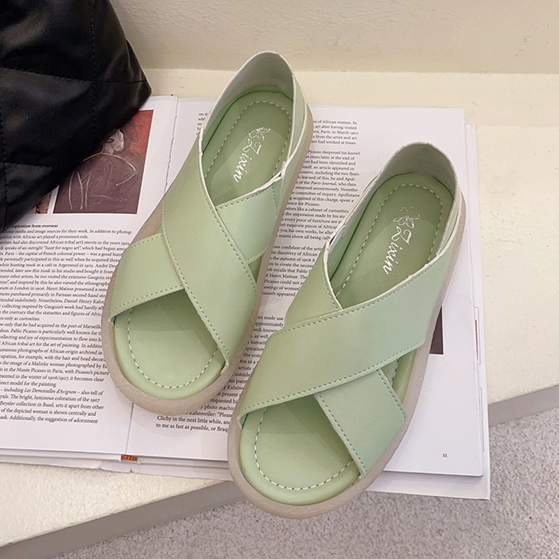 婕秘凉鞋女仙女风平底2021年新款夏季果冻运动罗马两穿交叉凉拖ins潮