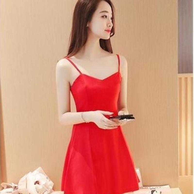 小清新公主吊带裙显瘦内搭夜店短裙女装a字外穿收腰ing时尚连衣裙红色