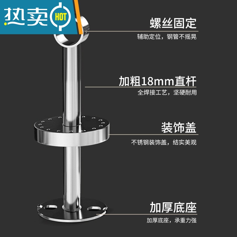 敬平不锈钢阳台吊通吊座吊杆环顶装法兰座衣通杆晾衣杆支架固定器吊脚 连体式-不锈钢-高30cm(1个)高清大图