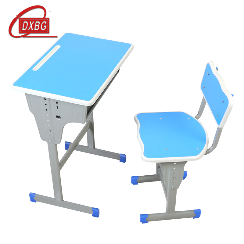 DXBG学生课桌椅儿童学习桌单人培训辅导补习班升降课桌椅学校写字课桌【工厂现做 7天内发货】 单柱单人靠背胡兰色