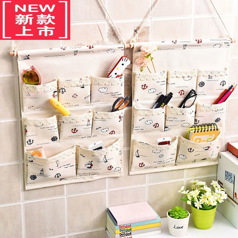 可莉允布艺挂墙上置物袋储物挂兜 门后可悬挂式收纳布袋多层墙面壁挂袋图片