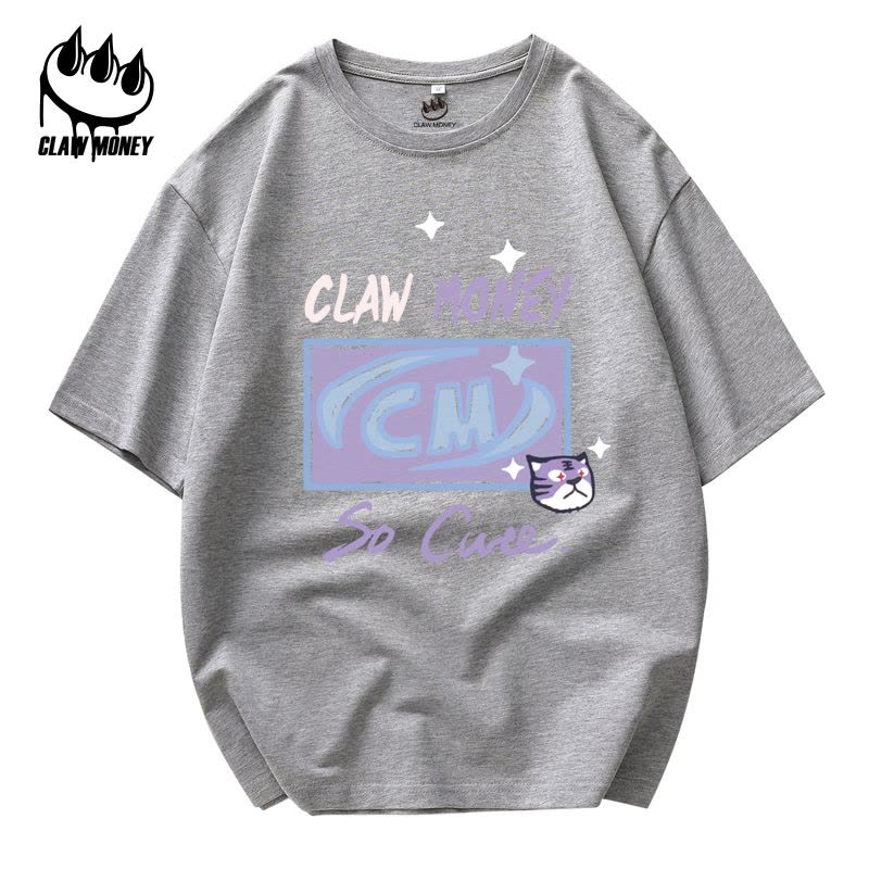 Claw money 夏季纯棉短袖T恤男时尚潮青年情侣上衣男士短袖圆领图片