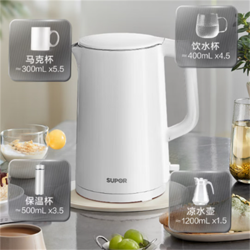 苏泊尔(SUPOR)1.7L电水壶 SW-17J418 白色(个)高清大图