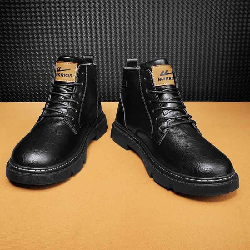 回力warrior马丁靴男款秋季高帮机车工装靴黑色皮鞋男士中帮潮鞋英伦
