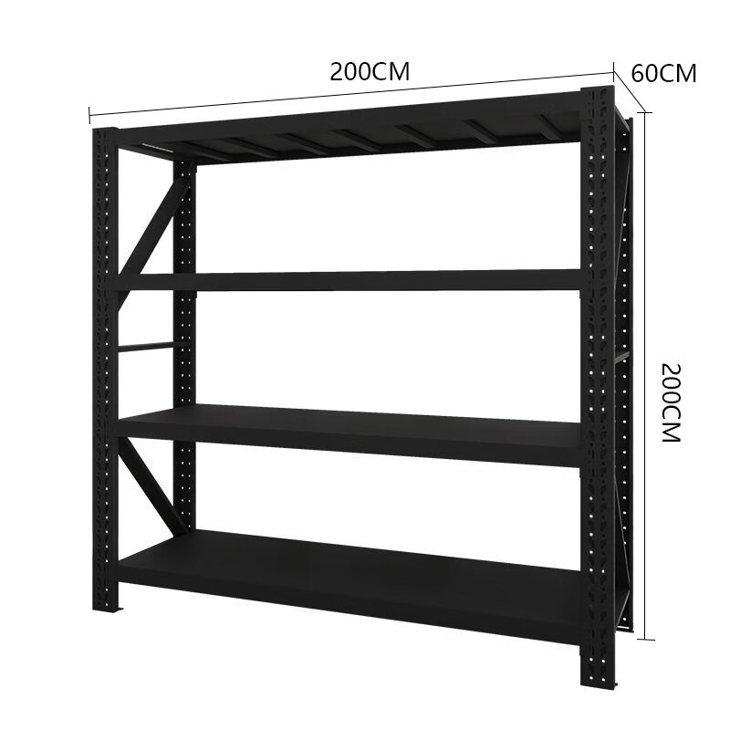 鑫广顺 仓储重型货架多层置物架 四层-200cm高[黑色主架] 常规款长200*宽60[单层承重360kg]单位:个高清大图