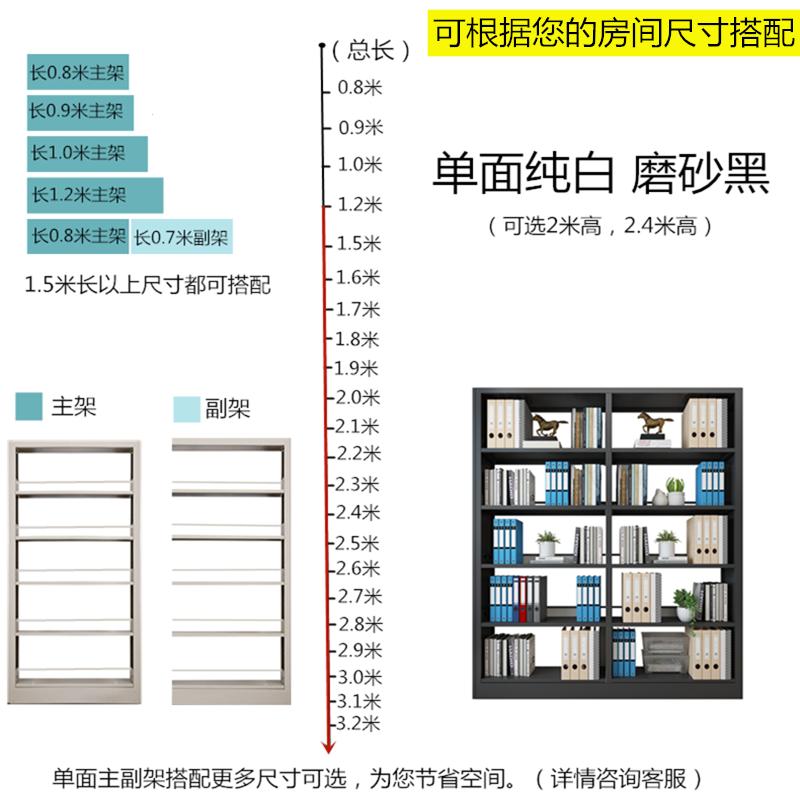 汉诺鑫威钢制书架置物架图书馆单双面书店阅览室学校档案架资料架落地铁架高清大图
