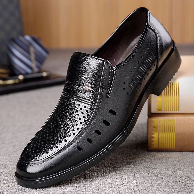 金三志男士休闲鞋597786535942 金三志皮鞋男士单层商务正装夏季镂空