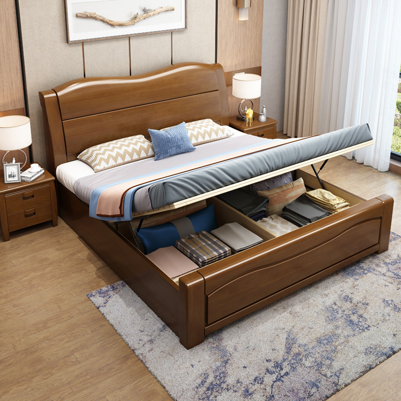 臻远ZY-SMC-128 现代简约实木床双人床 1.8米气压高箱