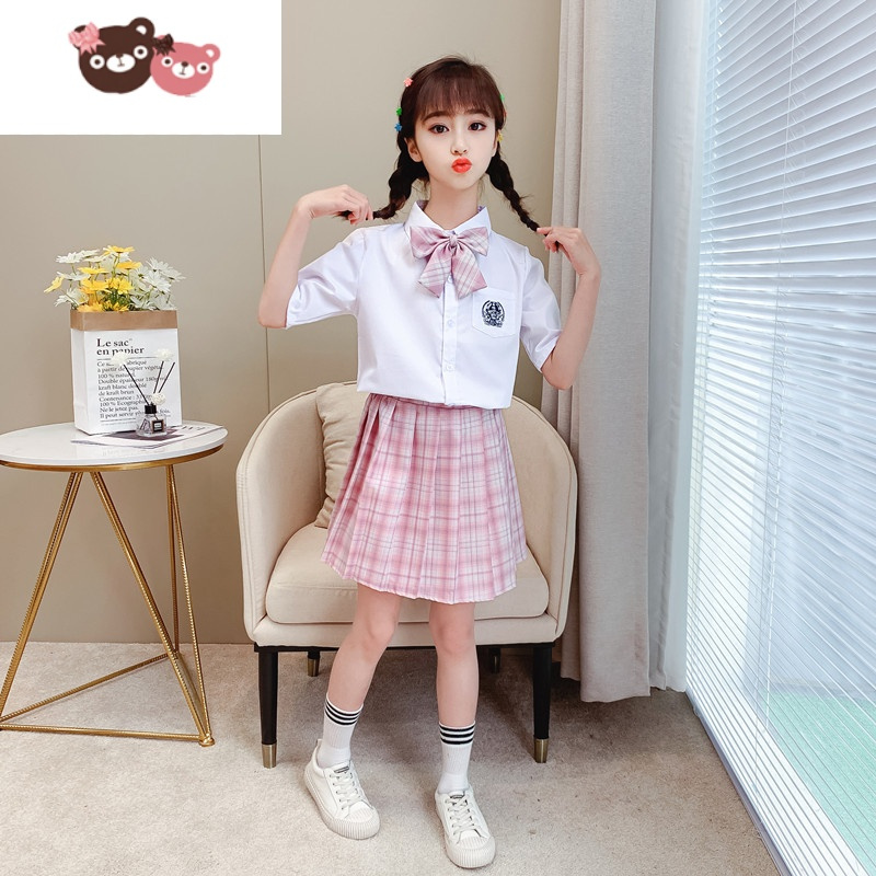 绿彩虹光夏季儿童jk裙制服女童半身裙夏套装短裙夏装裙子格裙小学生