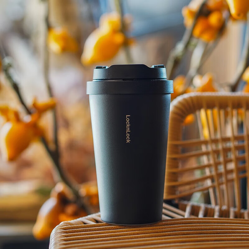 乐扣乐扣(LOCK&LOCK)遇见元气保温保冷咖啡杯弹跳盖男女颜值水杯400ML黑色LHC3271高清大图