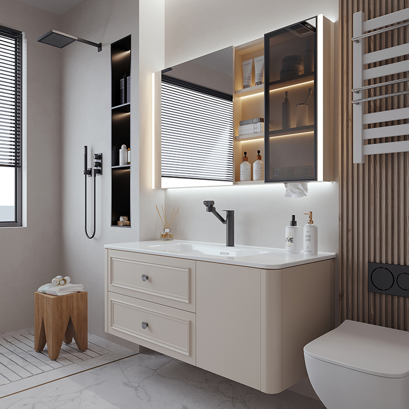 汉德斯科卫浴柜浴室柜组合实木智能镜柜一体陶瓷盆柜洗脸盆柜高清大图