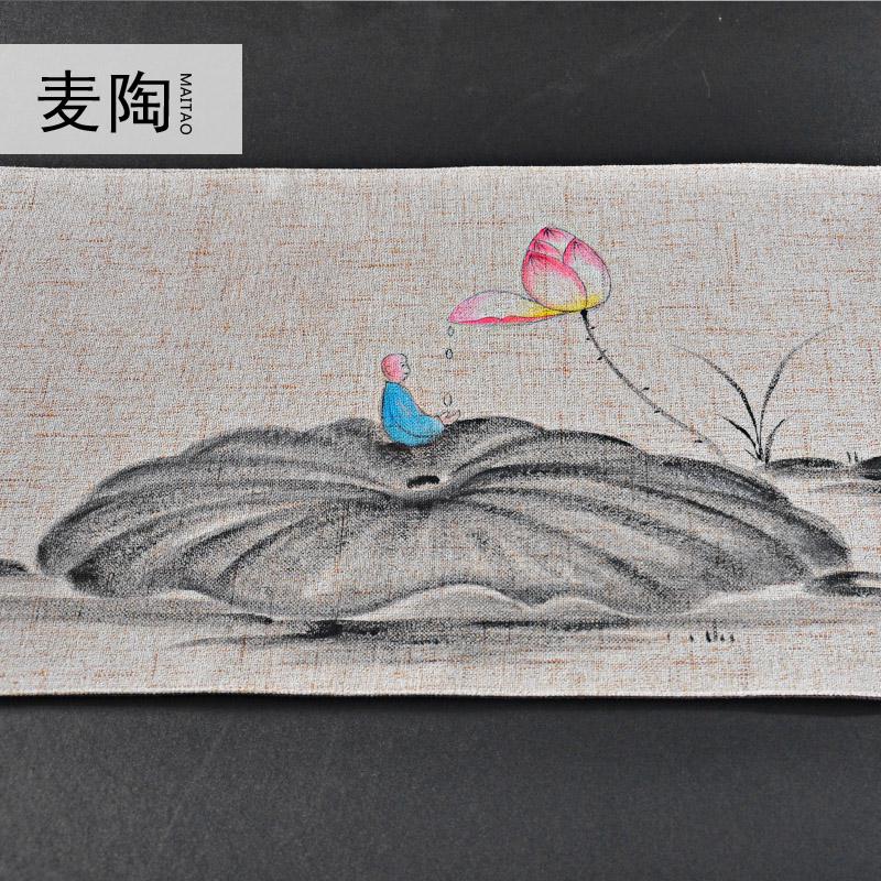 美帮汇手绘棉麻日式小茶席茶垫桌旗桌布 茶帘茶铺布艺功夫茶道配件高清大图