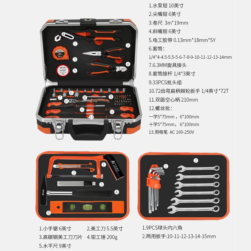 卡夫威尔 综合工具套装 多功能家用五金工具组 精密设计 耐用合金材质 高效便捷维修组合高清大图
