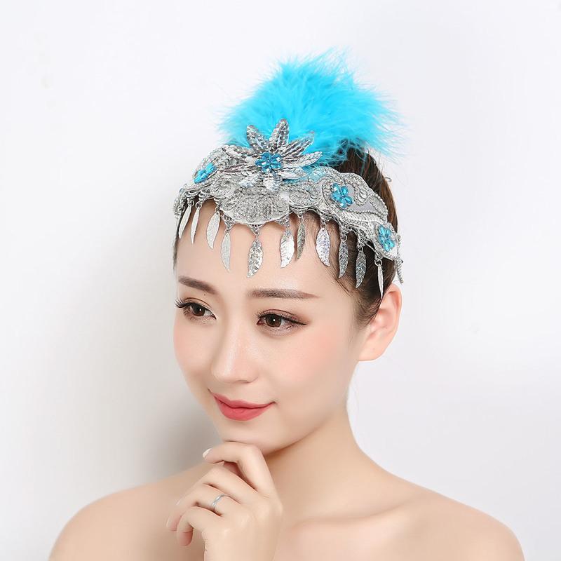 玫红色 舞蹈头饰演出头花亮片流苏舞台表演古典舞民族舞广场舞跳舞女