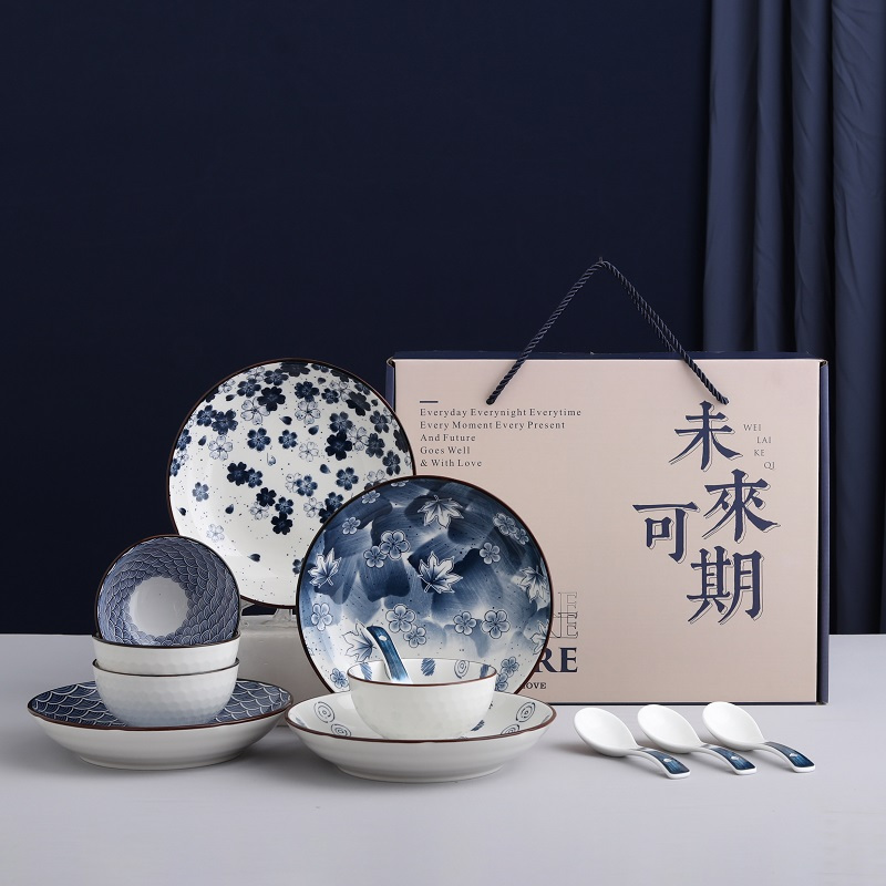 聚陶人 未来可期 蓝绘 16件套 4碗4盘4勺4筷