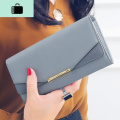 女士钱包女长款2020新款日韩个性简约磨砂拼接折叠钱夹NEWLAKE 灰蓝