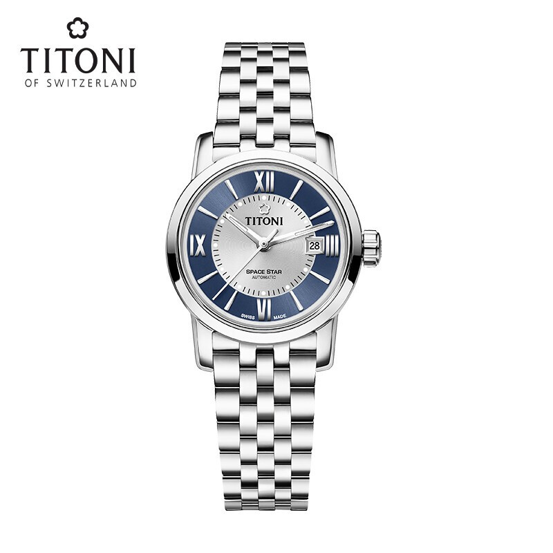 Titoni瑞士梅花手表自动机械表天星系列女表罗马表钢带23538S-580 23538S-580