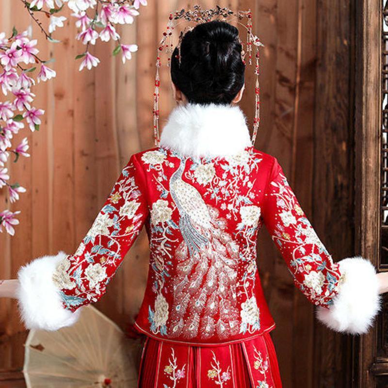 白色三件套(一个毛领 两个毛袖) 秀禾服秋冬季保暖复古围巾披肩女中式