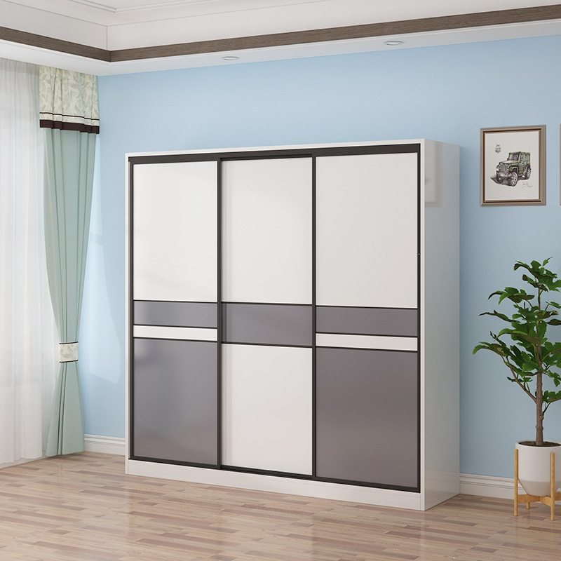 古达推拉门衣柜木质家用简约组合板式北欧移门大衣柜两门三门滑门衣橱