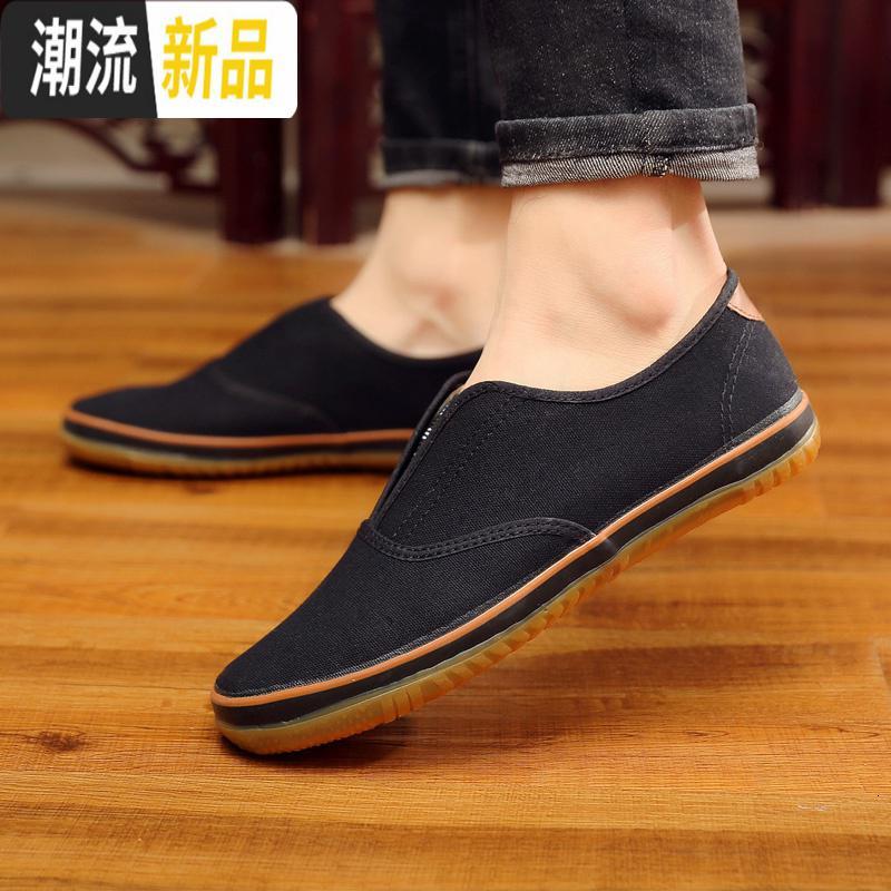 老北京布鞋男牛筋底懒人鞋一脚蹬耐磨防滑结实劳保黑色布鞋休闲鞋广赫