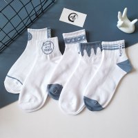 SUNTEK袜子男短袜ins潮蓝白拼色棉夏季薄款日系春秋低帮船袜w