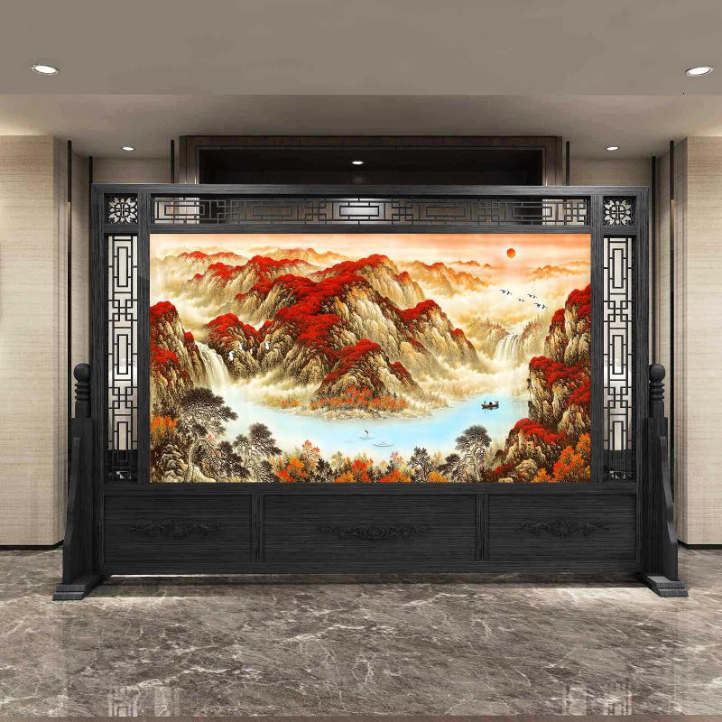 中式实木屏风 进大厅隔断 公司单位屏风酒店实木大座屏 三周镂空200宽*180高 整装高清大图