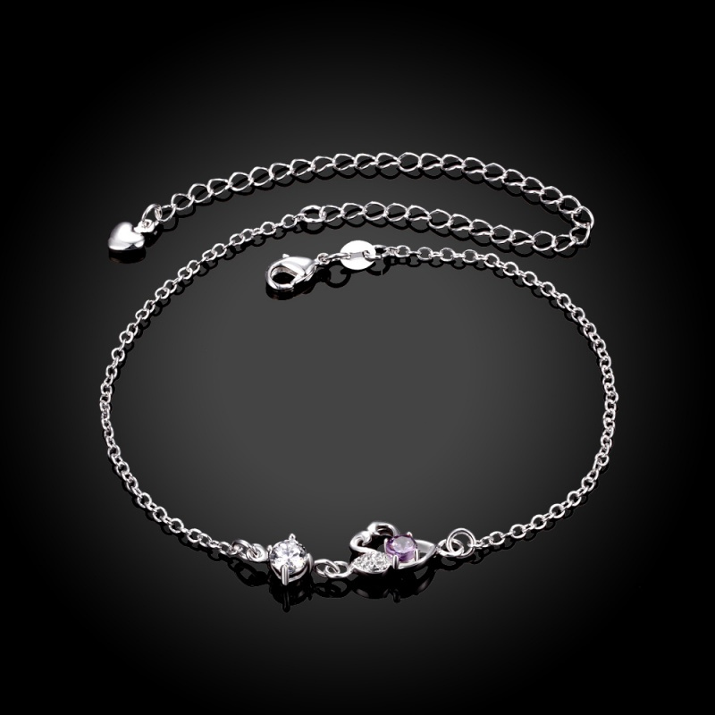 A008 Silver Anklet 红锆石镀银脚链小清新气质脚饰品爱心天鹅女送女朋友七夕情人节礼物