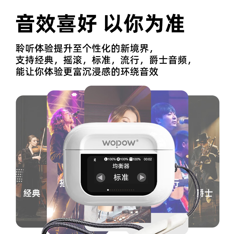 沃品(WOPOW)智慧屏TWS蓝牙耳机 无线带屏幕主动降噪 AirPro5P 白色高清大图