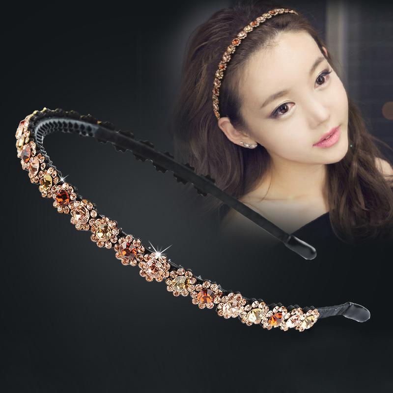 水钻花朵头箍韩版简约带齿防滑成人气质白塔镶钻前边发夹假发发箍假发