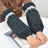 袖套女秋冬季韩版时尚可爱个性长款工作套袖家用厨房防水耐磨护袖 长款棉麻袖套小香风绿色