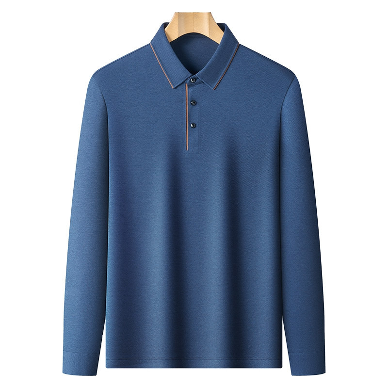恒源祥2025春秋季含山羊绒长袖t恤男翻领中老年爸爸装商务polo衫