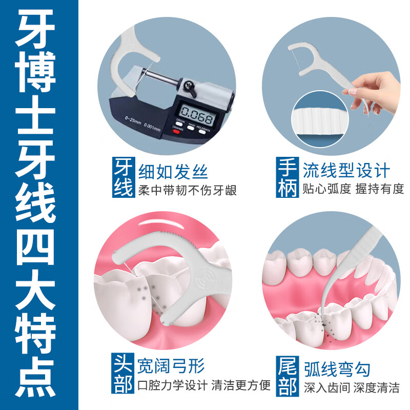 牙博士牙线棒单支便携独立包装超细牙线棒牙线盒 牙签100支高清大图