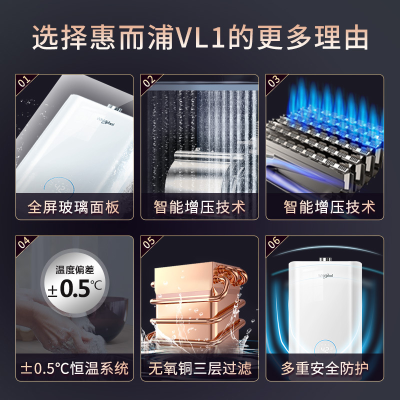 Whirlpool/惠而浦16L升燃气热水器 JSQ30-T16VL1 全时零冷水 舒爽瀑布浴高清大图