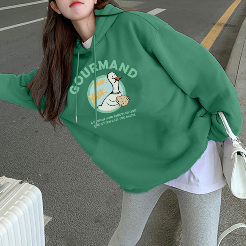 唐狮秋冬季卫衣女韩版宽松连帽加绒可爱印花俏皮可爱百搭