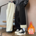 羊羔绒卫裤男冬季加绒加厚宽松直筒休闲裤男士大码运动保暖裤子 7XL N557黑色