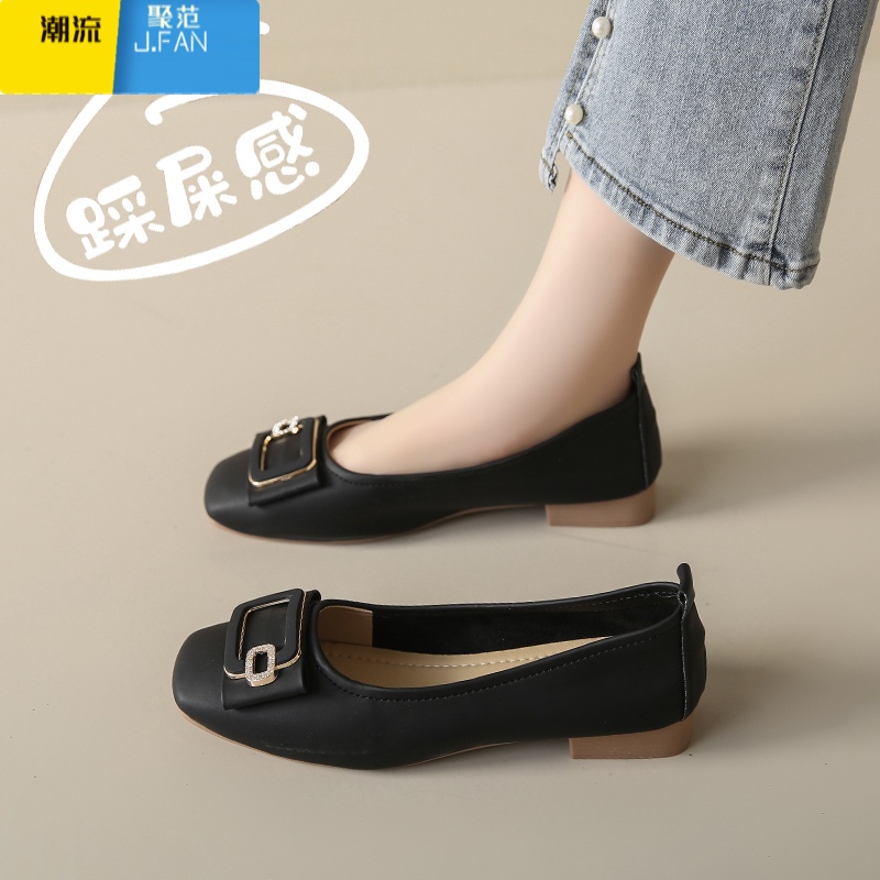 聚范女鞋2024新款夏季一脚蹬浅口单鞋配裙子软底孕妇不累脚豆豆鞋 黑色 40