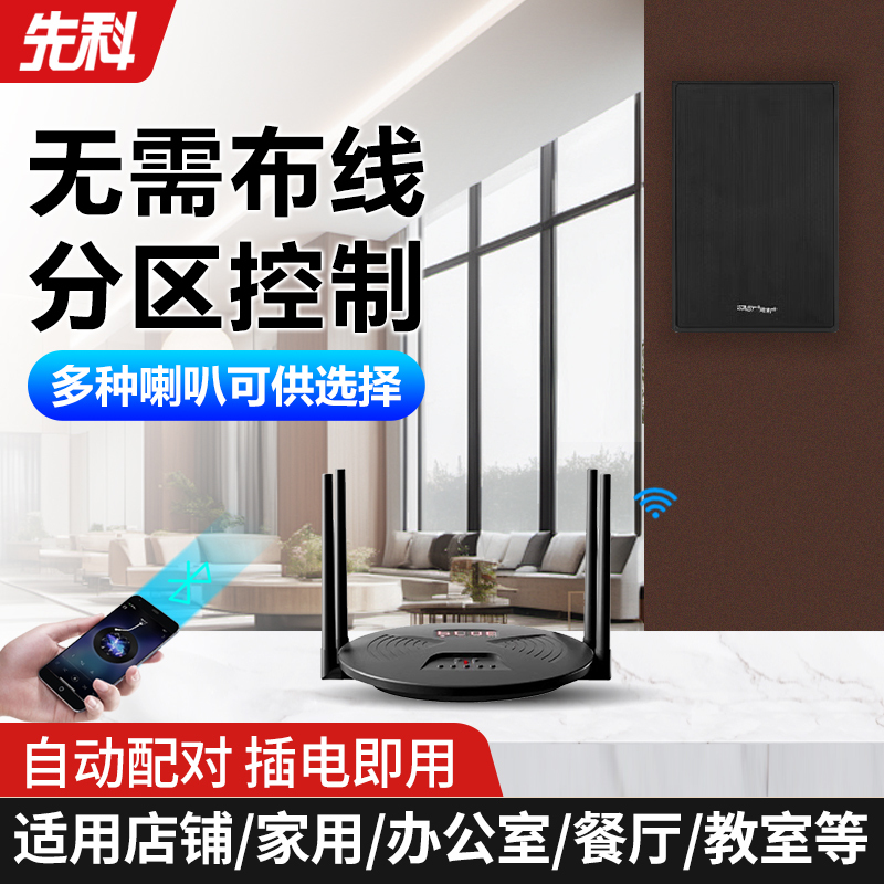 先科(SAST) 无线发射音响 RR808+D3一拖六带6个无线壁挂喇叭 音箱无需布线即插即用吊顶嵌入式吸顶喇叭音箱