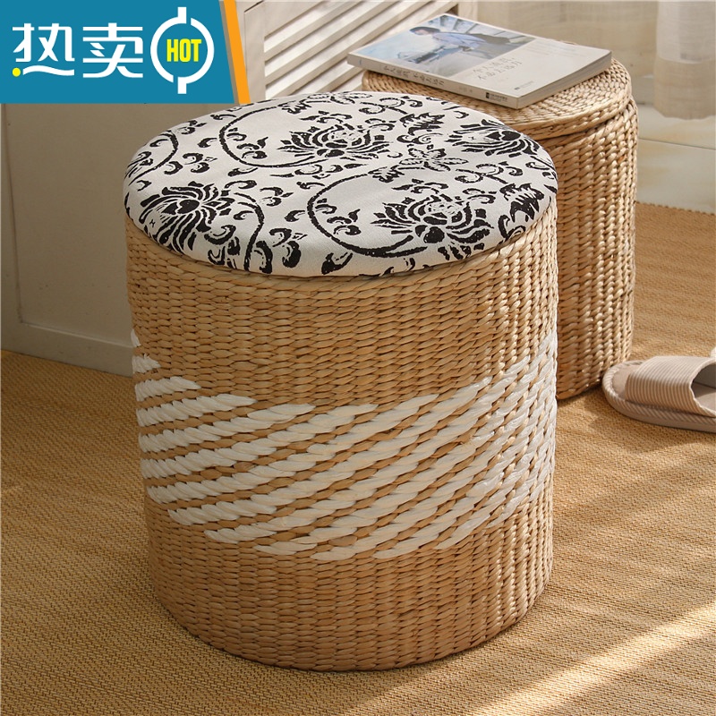 敬平藤编收纳凳子储物凳沙发凳客厅小凳子穿鞋凳实木家用门口换鞋凳高清大图