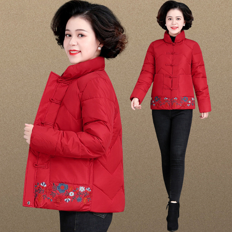 金蔚臻奶奶冬装羽绒棉服女新款妈妈轻薄短款棉衣外套中老年女装盘口